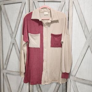 Lovely Melody Pink & Cream Ribbed Knit Shacket